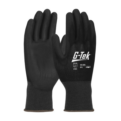 Black M G-Tek, Heavyweight 13G Black Nylon Shell, Extra Thick Black PU Coating Seamless Knits for General Duty 1 Dozen 33-325/M