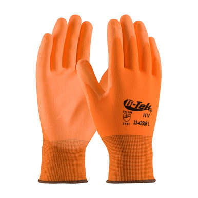 Hi-Vis Orange S G-Tek GP, HV Orange 13G Polyester Shell, HV Org PU Coated Smooth Grip Seamless Knits for General Duty 1 Dozen 33-425OR/S