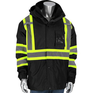ANSI 107 O1 Rip Stop Two Tone 3in1 Jacket, Grid Fleece Liner, Black, M - Size M, Black- Hi-Visibility Jacket 331-1772-BK/M