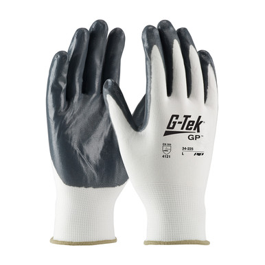 White S G-Tek GP, White 13G Nylon Shell, Gray Nitrile Coated Smooth Grip Seamless Knits for General Duty 1 Dozen 34-225/S
