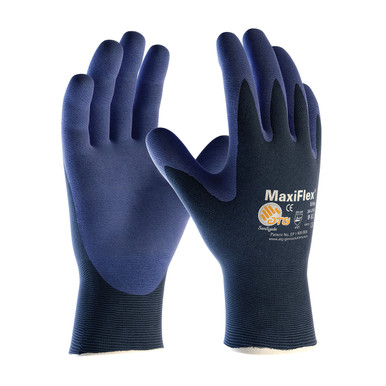 Blue M MaxiFlex Elite, 18G Blue Nylon, Nitrile Micro-Foam Grip MaxiFlex Seamless Knits by ATG 1 Dozen 34-274/M