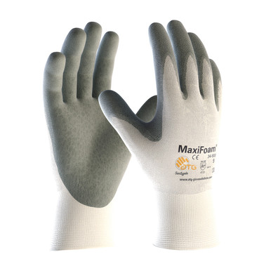 White XL MaxiFoam Premium, 15G White Nylon Shell, Gray Nitrile Foam Coating Nitrile Foam Coated Gloves by ATG 1 Dozen 34-800/XL
