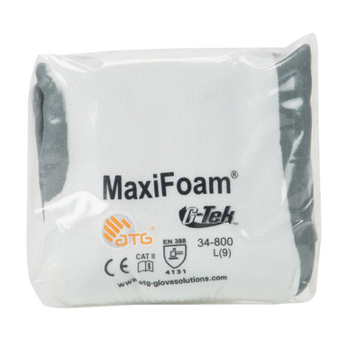 White XS MaxiFoam Premium, 15G White Nylon Shell, Gray Nitrile Foam Grip, Vend Nitrile Foam Coated Gloves by ATG 1 Pair 34-800V/XS