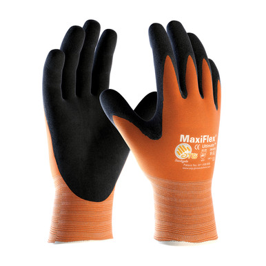 Hi-Vis Orange L MaxiFlex Ultimate, 15G HV Orn. Nylon Shell,Blk. MicroFoam Coating MaxiFlex Seamless Knits by ATG 1 Dozen 34-8014/L