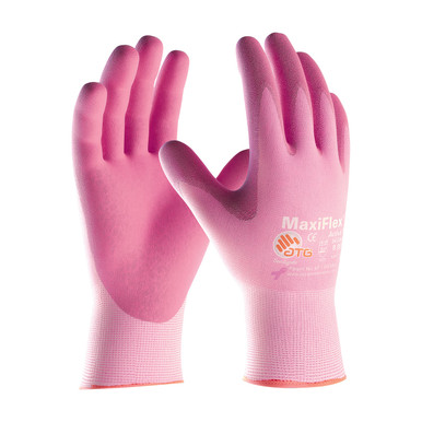 Pink XL MaxiFlex Active, 15G Pink Nylon/ Lycra Shell, Pink Foam Nitrile MaxiFlex Seamless Knits by ATG 1 Dozen 34-8264/XL