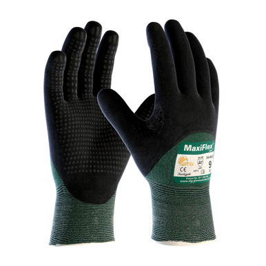 Green S MaxiFlex Cut, Green Eng Yarn, Black 3/4 MicroFoam Nitrile Dot Grip, A2 Gloves for Cut Protection by ATG 1 Dozen 34-8453/S
