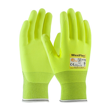 Hi-Vis Yellow L MaxiFlex Cut, HiVis Yellow Eng Yarn Shell & Nitrile MicroFoam Grip, A2 Gloves for Cut Protection by ATG 1 Dozen 34-8743FY/L