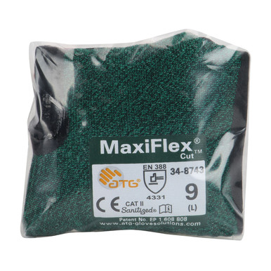 GREEN M MaxiFlex Cut, Green Eng Yarn, Black Nitrile MicroFoam Grip, Vend Pack Gloves for Cut Protection by ATG 1 Pair 34-8743V/M
