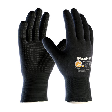Black S MaxiFlex Endurance, 15G Nylon, Full Coat Blk. MicroFoam Nitrile Dot MaxiFlex Seamless Knits by ATG 1 Dozen 34-8745/S