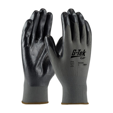 Gray XL G-Tek GP, Gray 13G Nylon Shell, Econ Grade, Black Nitrile Foam Grip Seamless Knits for General Duty 1 Dozen 34-C232/XL