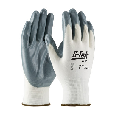 White S G-Tek GP, White 13G Nylon Shell, Econ Grade, Gray Nitrile Foam Grip Seamless Knits for General Duty 1 Dozen 34-C234/S