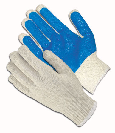 Natural L Cotton/Polyester,10G Med Wgt, Bl. PVC Palm Coating Seamless Knits for General Duty 1 Dozen 37-C2110PC-BL/L