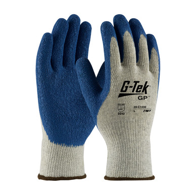 Gray XS G-Tek GP, Premium Poly/Cotton Gray 10G Shell, Blue Latex Crinkle Grip Latex Coated Seamless Knits 1 Dozen 39-C1300/XS