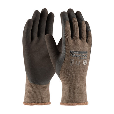 Brown M PowerGrab Premium, Brown 10G Cotton /Poly Shell, Latex MicroFinish Grip Latex Coated Seamless Knits 1 Dozen 39-C1500/M