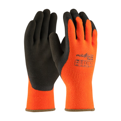 Hi-Vis Orange XXL PowerGrab Thermo, HV Orange Acrylic Terry Shell, Latex MicroFinish Grip Insulated Coated Gloves 1 Dozen 41-1400/XXL
