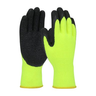 Hi-Vis Yellow XL PIP, Hi-Vis Lime 10G Acrylic Shell, Black Latex Crinkle Grip, Unbranded Insulated Coated Gloves 1 Dozen 41-1425/XL