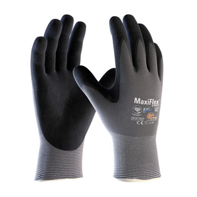 Gray M MaxiFlex Ultimate w/ AD-APT, Gray 15G Nylon Shell, Blk MicroFoam Grip MaxiFlex Seamless Knits by ATG 1 Dozen 42-874/M
