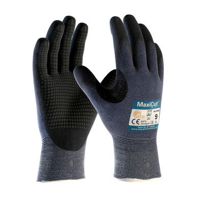 Blue XL MaxiCut Ultra DT Blue Eng Yarn, Blk Nitrile MicroFoam Dotted Grip, A3 Gloves for Cut Protection by ATG 1 Dozen 44-3445/XL