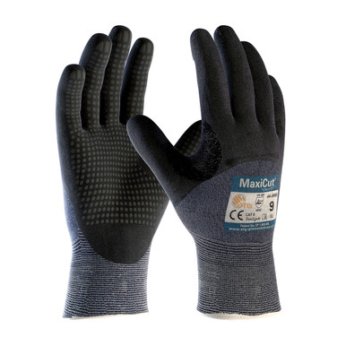 Blue XS MaxiCut Ultra DT Blue Eng Yarn, 3/4 Dip Nitrile MicroFoam Dot Grip, A3 Gloves for Cut Protection by ATG 1 Dozen 44-3455/XS