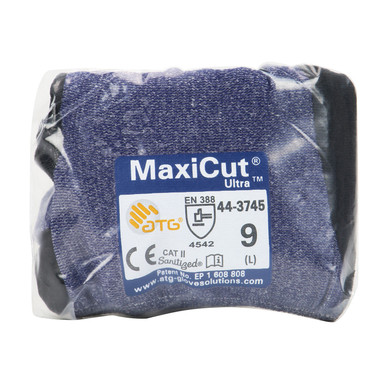 Blue M MaxiCut Ultra, Blue Eng Yarn, Black MicroFoam Nitrile Grip, Vend Pack Gloves for Cut Protection by ATG 1 Pair 44-3745V/M