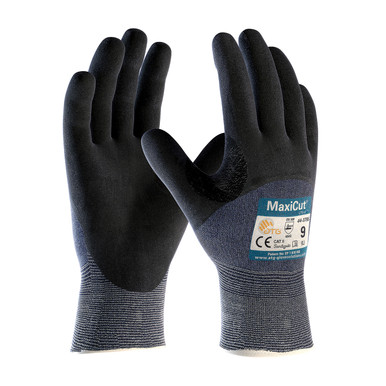 Blue XXL MaxiCut Ultra, Blue 15G Eng Yarn, Black 3/4 Dip MicroFoam Nitrile, A3 Gloves for Cut Protection by ATG 1 Dozen 44-3755/XXL