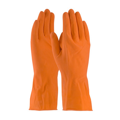 Orange L Assurance Unsupport Latex, Orn., 18 Mil, 12 Inch, Flocked, Honeycomb Unsupported Latex Gloves 1 Dozen 48-L185T/L