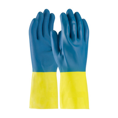 Blue L Assurance Unsupport Neo/Latex, Bl/Ywl, 28 Mil, 12 In, Flock, HComb Unsupported Neoprene Gloves 1 Dozen 52-3671/L