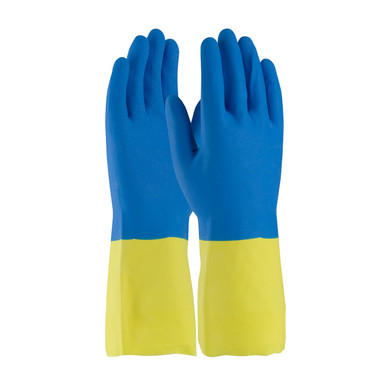 Blue L Assurance Unsupport Neo/Latex, Bl/Ywl, 19 Mil, Flocked, Diamond Unsupported Neoprene Gloves 1 Dozen 52-3672/L