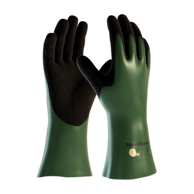 Green XL MaxiChem, EN3 Liner, Grn/ Blk. Nitrile Blnd, Full Coat,12 In. Gloves for Cut Protection by ATG 1 Dozen 56-633/XL