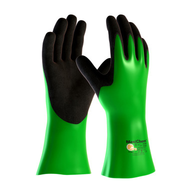 Green XL MaxiChem, Nylon/Lycra Liner, Grn/ Blk. Nitrile Blnd, Full Coat,14 In. Coated Supported Gloves 1 Dozen 56-635/XL