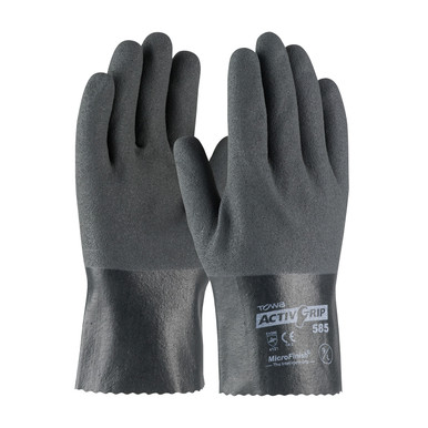 Gray L ActivGrip Supported, 15G Cotton, Gray Nitrile w/ MicroFinish, 10"L Coated Supported Gloves 1 Dozen 56-AG585/L