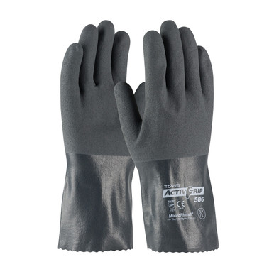 Gray XS ActivGrip Supported, 15G Cotton, Gray Nitrile w/ MicroFinish, 12"L Coated Supported Gloves 1 Dozen 56-AG586/XS