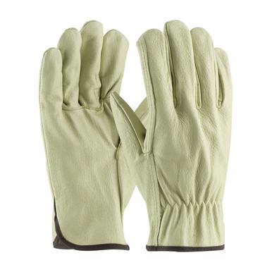 Natural M Top Grain Pigskin Leather Drivers, Economy Grade, Straight Thumb Unlined Leather Driver's Gloves 1 Dozen 70-301/M