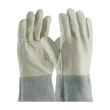 Natural XL Mig Tig, Top Grain Cowhide, Split Leather BT Cuff, Sewn w/Kevlar Welder's and Foundry Gloves 1 Dozen 75-2022/XL