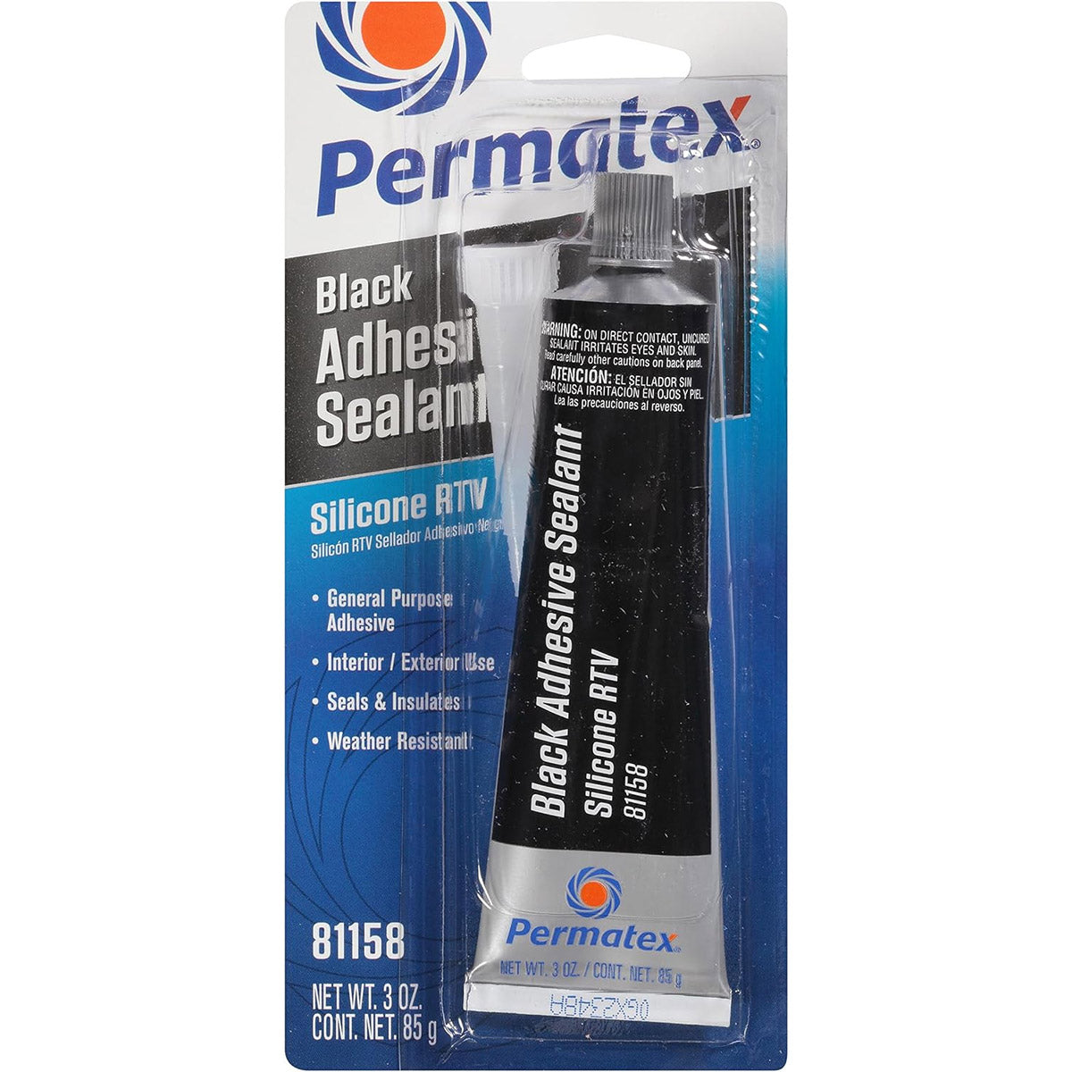 PERMATEX BLACK RTV SILICONE ADHESIVE SEALANT - 3 OUNCE TUBE