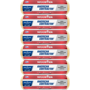 Wooster Genuine 6 pack of 9" American Contractor 1/2" Nap Roller Cover R363-9-6PK