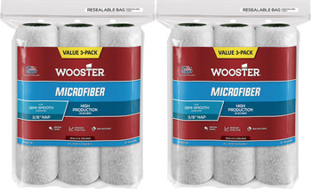 Wooster Genuine 9" Microfiber 3/8" Nap 2 Sets Of 3-Pack Roller Cover # R527-9-2PK