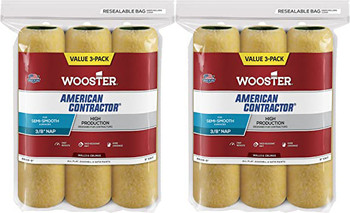 Wooster Genuine 9" American Contractor 3/8" Nap 2 Sets Of 3-Pack Roller Cover # R568-9-2PK