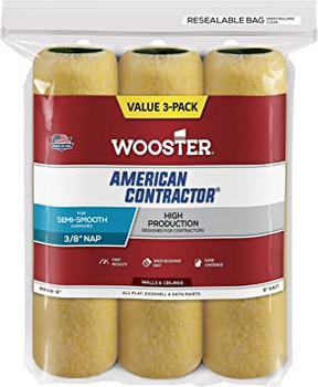 Wooster Genuine 9" American Contractor 3/8" Nap 3-Pack Roller Cover - R568-9