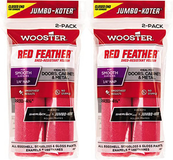 Wooster 4.5" Jumbo-Koter Red Feather 1/4" Nap Closed-End 2 Sets Of 2-Pack Roller Cover # RR311-4.5-2PK