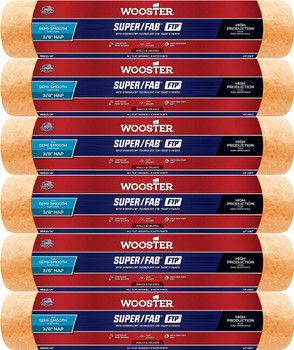 Wooster Genuine 14" Super/Fab FTP 3/8" Nap Roller Cover 6-Pack, RR923-14-6PK