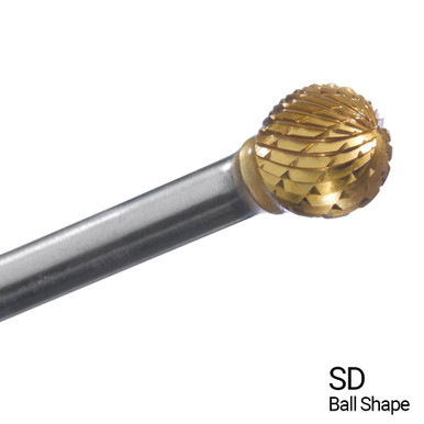 1/4" X 7/32" Ball Shape Double Cut TiN Coated Carbide Burs SD1 (Qty. 1)