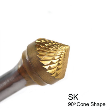 5/8" X 5/16" 90 Degree Cone Double Cut TiN Coated Carbide Burs SK6 (Qty. 1)