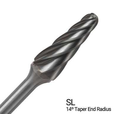 5/8" X 1 5/16" 14 Degree Taper Shape Radius End Single Flute Carbide Bur Bit SL6NF (Qty. 1)
