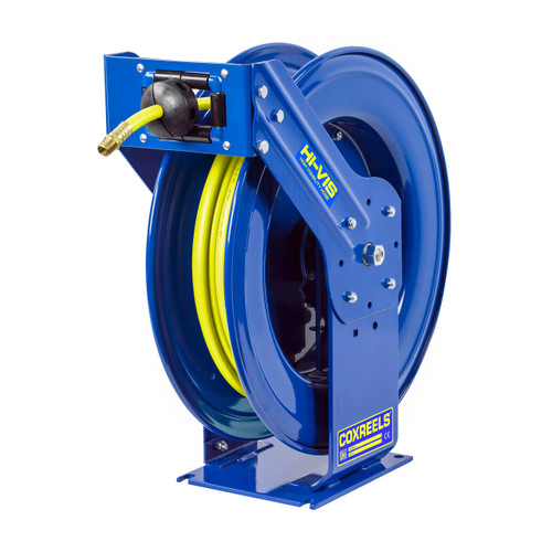 Coxreels T Series "Truck Mount" Spring Rewind Air Hose Reel w/ High Visibility Safety Hose - Reel & Hose - 3/8 in. x 50 ft.