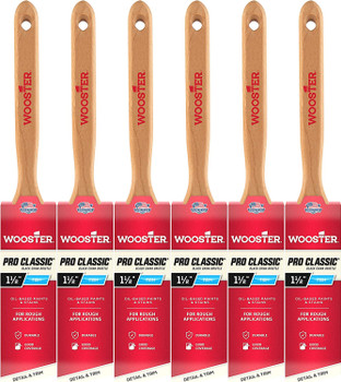 Wooster Genuine 1.5" Pro Classic Black China Bristle Angle Sash Paintbrush 6-Pack # Z1293-1.5-6PK