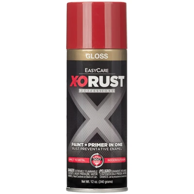 X-O Rust Anti-Rust Enamel Spray Paint & Primer, Bright Red Gloss, 12 oz.
