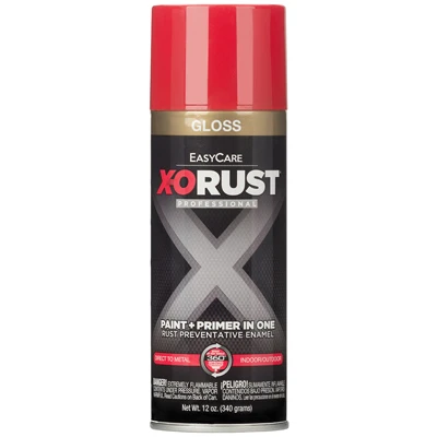 X-O Rust Anti-Rust Enamel Spray Paint & Primer, Hot Red Gloss, 12 oz.