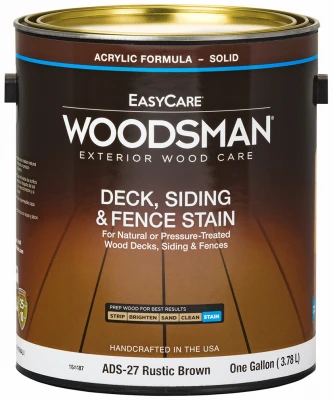 Woodsman Deck, Siding & Fence Stain, Acrylic, Solid, Rustic Brown, 1 Gallon