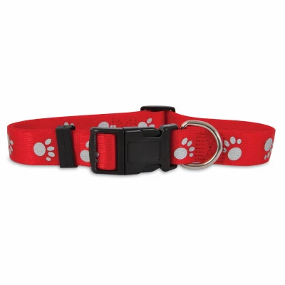 Reflective Paw Dog Collar, Red, 3/8 x 8-14 In.